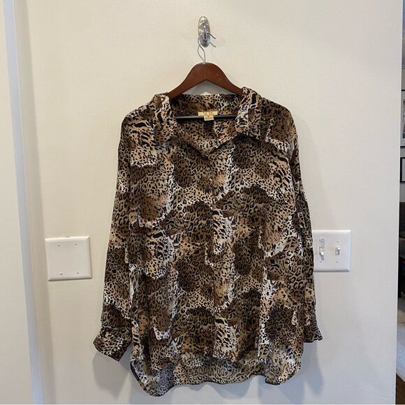 Fu da womens 100% silk shirt washable in size 2X animal print cheetah blouse - Picture 1 of 10